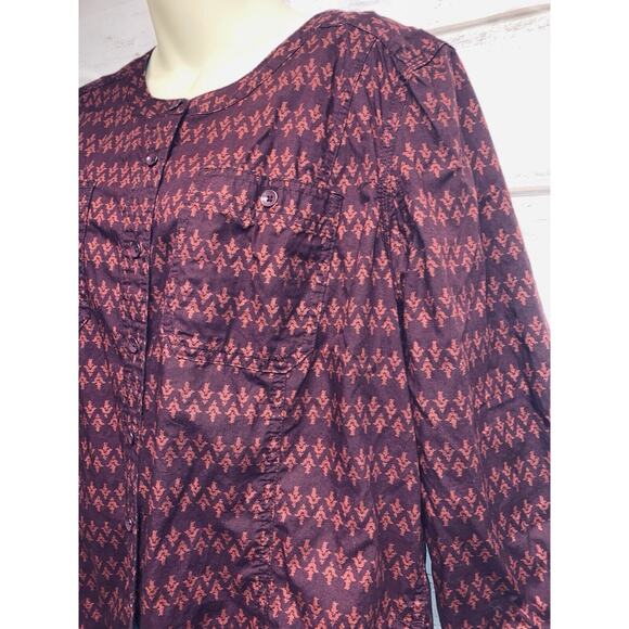 Duluth Trading Co Womens L Blouse 4 Pockets 3/4 Slv Maroon Rust Full Button EUC - Picture 3 of 14